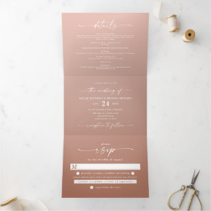 Simple Clay Terracotta & Blush Pink Ombre Wedding Drieluik Uitnodiging