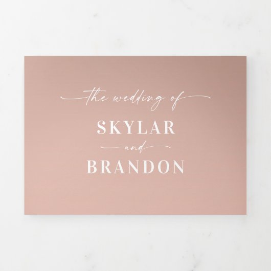Simple Clay Terracotta & Blush Pink Ombre Wedding Drieluik Uitnodiging (Cover)