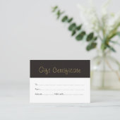 Simple Clean Black Faux Gold Certificat cadeau (Debout devant)