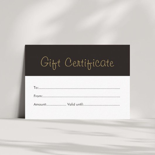 Simple Clean Black Faux Gold Certificat cadeau