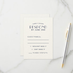 Simple Clean Minimal Ecru Marine Wedding Cartes RS