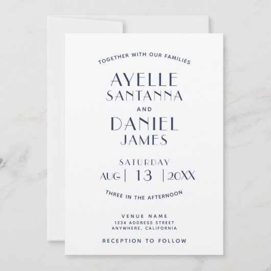 Simple Clean Minimal Ecru Navy Faire-part de maria (Devant)