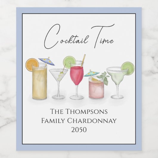 Simple Cocktail Drink Waterverf Whimsical Fun Wijn Etiket (Enkel label)