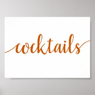 Simple Cocktails   Fall Orange Any Event Bar Sign Poster