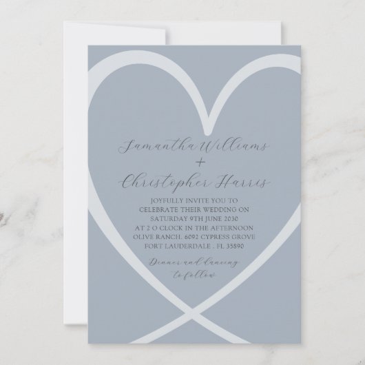 Simple Coeur Dusty Faire-part de mariage bleu (Devant)