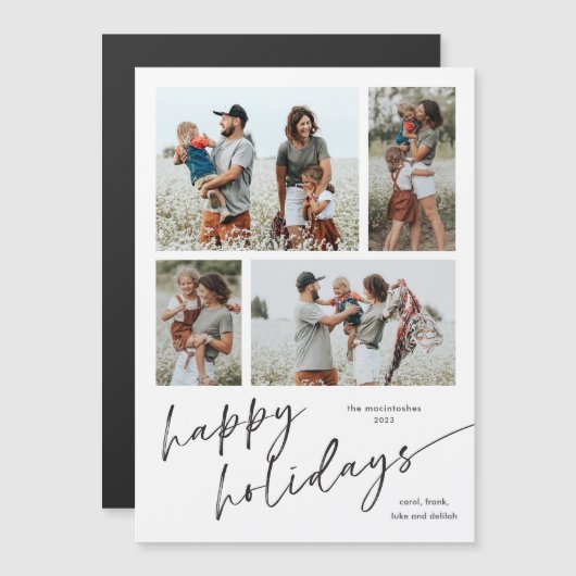 Simple Collage Photo Script Joyeux Vacances Magnet (Devant / Derrière)