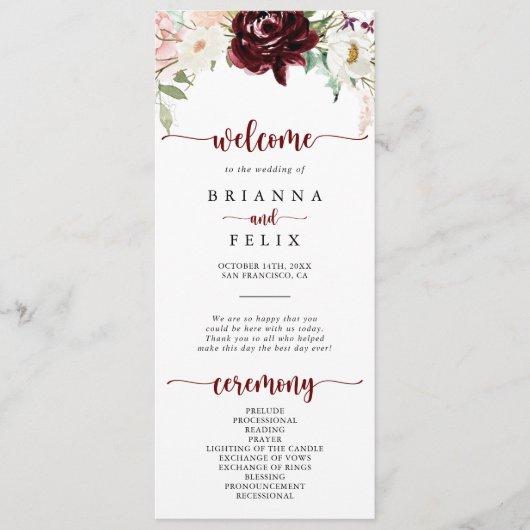 Simple Colorful Classic Floral Wedding Programme (Devant)