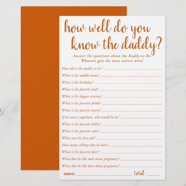 Simple Comme Tu Connais Bien Papa | Carte orange (Devant / Derrière)