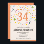 Simple Confetti 34e anniversaire invitations Moder<br><div class="desc">Invitations simples 34ème anniversaire Confetti Moderne calligraphie typographie jalon classique élégant coloré féminin</div>