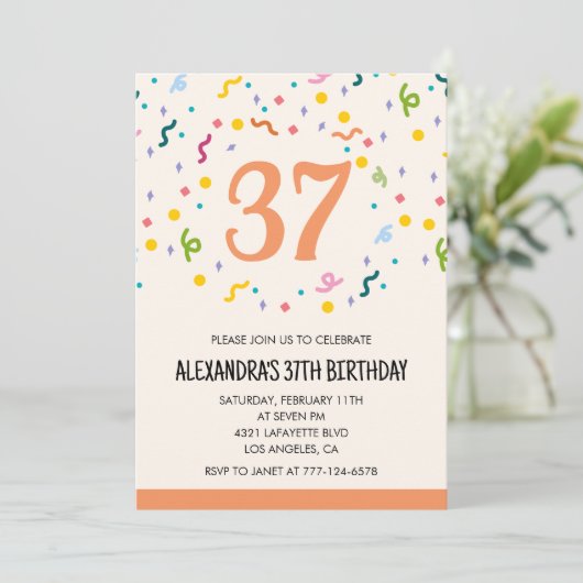 Simple Confetti 37e anniversaire invitations Moder (Debout devant)