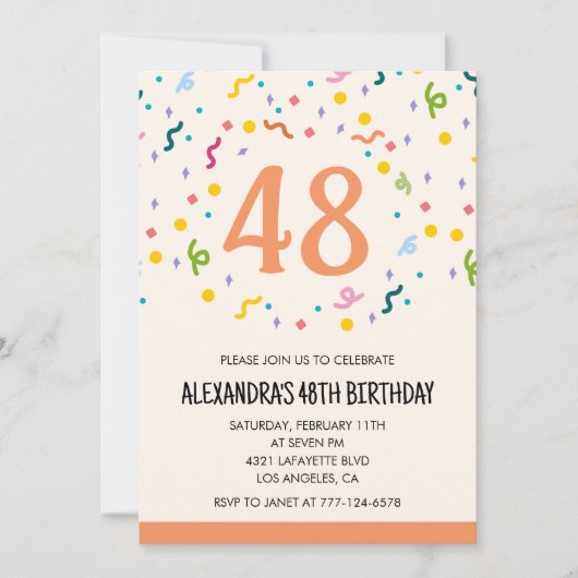 Simple Confetti 48e anniversaire invitations Moder (Devant)