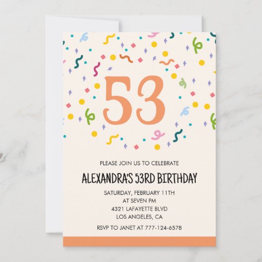 Simple Confetti 53e anniversaire invitations Moder (Devant)