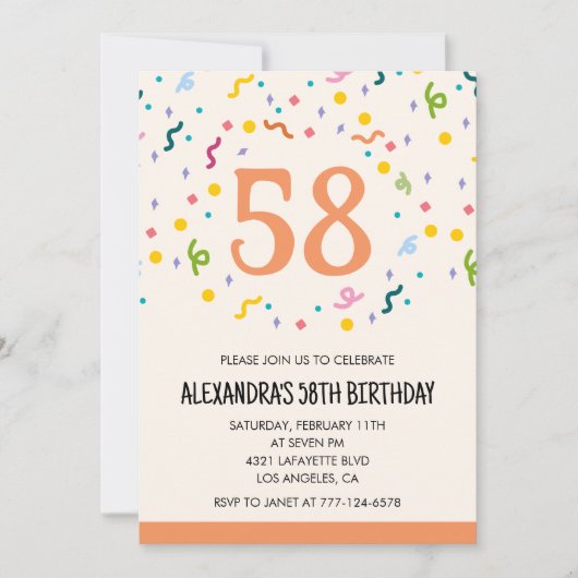 Simple Confetti 58e anniversaire invitations Moder (Devant)