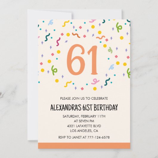 Simple Confetti Invitations de 61e anniversaire Mo (Devant)