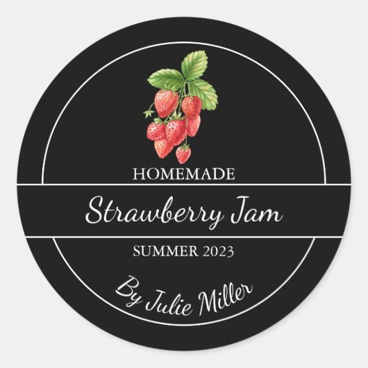 Simple confiture de fraises maison Étiquette noir (Devant)
