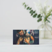 Simple Cool Retro Barber Monogram Scissors Visitekaartje (Staand voorkant)