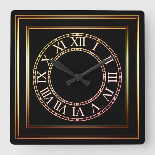 Simple Copper Lijst Black Wall Clock 2 Vierkante Klok (Voorkant)