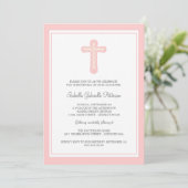 Simple Croix rose Fille Christening Invitation (Debout devant)