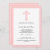 Simple Croix rose Fille Christening Invitation (Devant / Derrière)