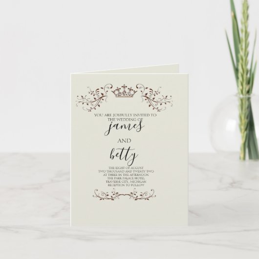 Simple Crown Minimalist Wedding Folded Invitation (Voorkant)