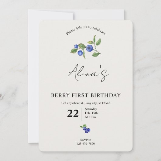 Simple Custom Berry first birthday fruit birthday Kaart (Voorkant)