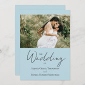 Simple Custom Photo Black white blue Wedding Kaart (Voorkant / Achterkant)