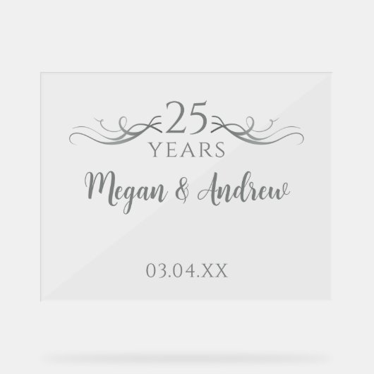 Simple Custom Script 25th Wedding Anniversary Acryl Bord (Voorkant)