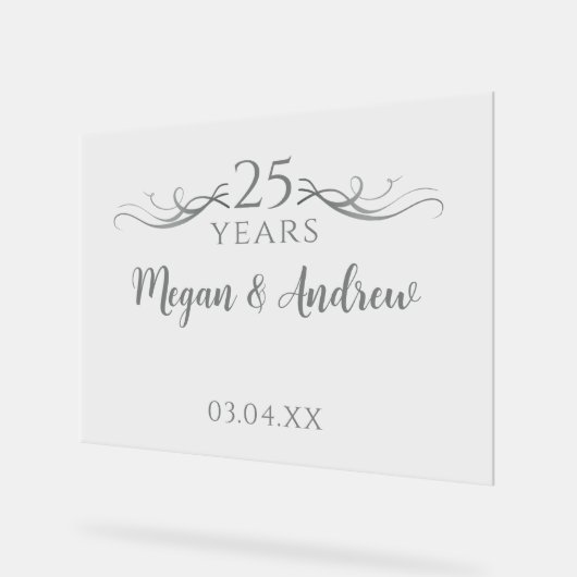 Simple Custom Script 25th Wedding Anniversary Acryl Bord (Hoek)
