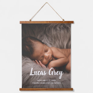 Simple Cute Birth Stats Photo Baby Nursery Hangend Wandkleed