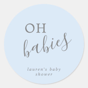 Simple Cute Blue Boy Twins Baby shower Ronde Sticker