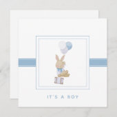 Simple Cute Bunny No Photo Newborn Boy Birth Aankondiging (Voorkant / Achterkant)
