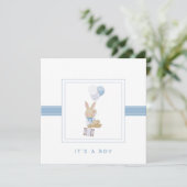 Simple Cute Bunny No Photo Newborn Boy Birth Aankondiging (Staand voorkant)