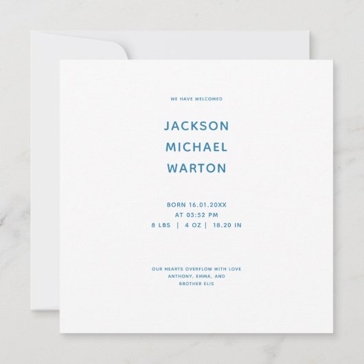 Simple Cute Bunny No Photo Newborn Boy Birth Aankondiging (Achterkant)