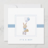 Simple Cute Bunny No Photo Newborn Boy Birth Aankondiging (Voorkant)