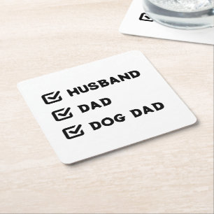 Simple Cute Checkbox Husband, papa, Dog dad Vierkante Kartonnen Onderzetter