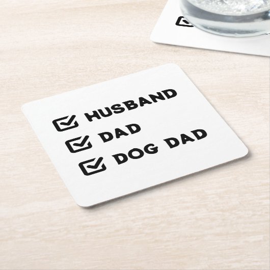 Simple Cute Checkbox Husband, papa, Dog dad Vierkante Kartonnen Onderzetter (Schuin)