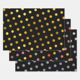 Simple Cute Girly Black Multicolored Polka Dots Inpakpapier Vel