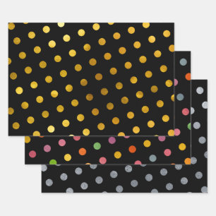 Simple Cute Girly Black Multicolored Polka Dots Inpakpapier Vel