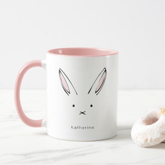Simple Cute Rabbit Girly Personalizeerd Mok (Met donut)