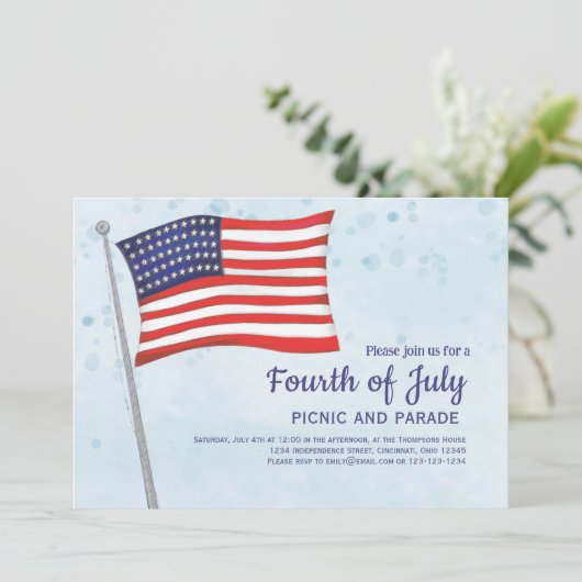 Simple Cute Red White Blue, vierde juli vlag Kaart (Staand voorkant)