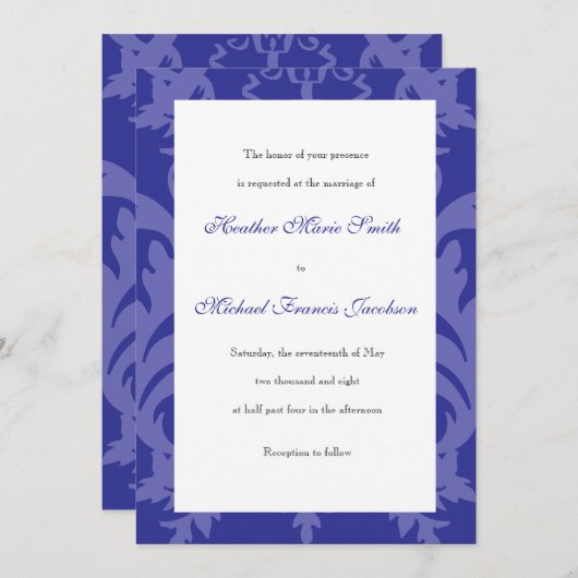 Simple Damas Royal Blue Faire-part de mariage (Devant / Derrière)