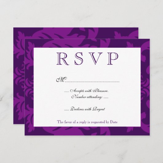 Simple Damask Eggplant RSVP (Devant / Derrière)