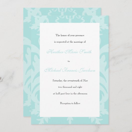 Simple Damask Robin's Egg Blue Faire-part de maria (Devant / Derrière)