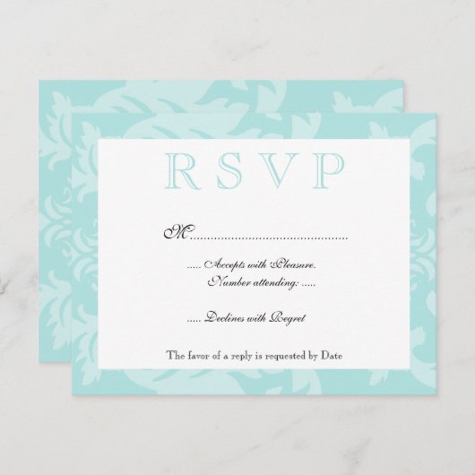 Simple Damask Robin's Egg Blue RSVP (Devant / Derrière)