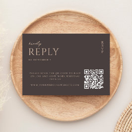 Simple Dark Brown Modern Chic Wedding RSVP Kaartje