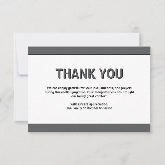 Simple Dark Grey Traditional Sympathy Funeral Bedankkaart (Voorkant)