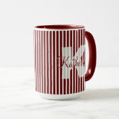 Simple Dark Red/White Stripes Pattern Name Initiaa Mok (Voorkant rechts)