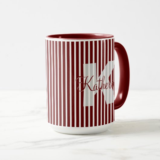 Simple Dark Red/White Stripes Pattern Name Initiaa Mok (Voorkant rechts)