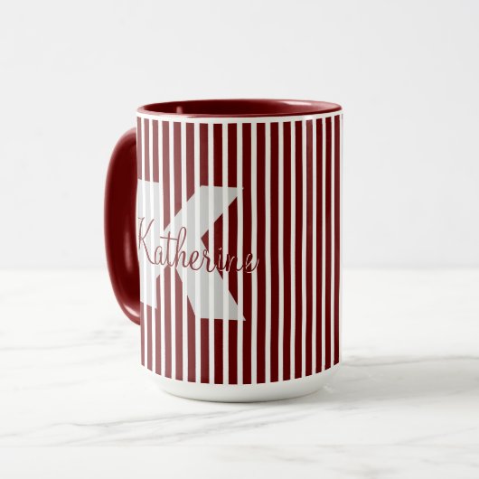 Simple Dark Red/White Stripes Pattern Name Initiaa Mok (Voorkant links)