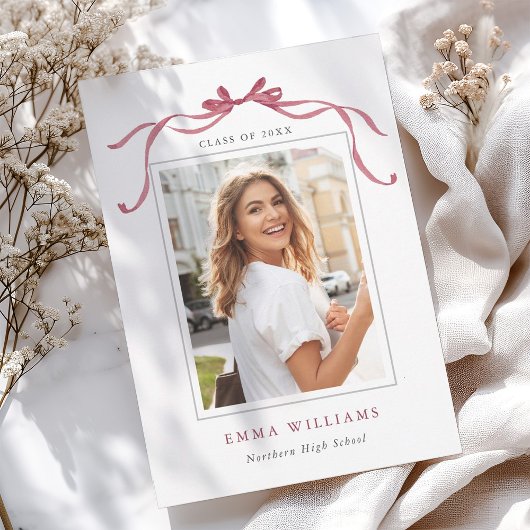 Simple Deep Blush Ribbon Bow Graduation  Aankondiging